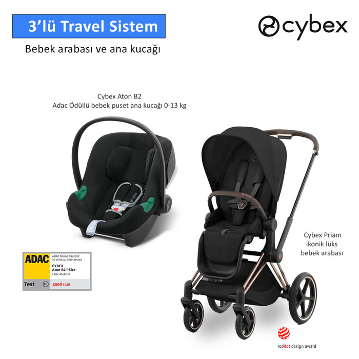 <u>3 lü travel sistem indirimi </u><br>Cybex Priam +<br> Cybex Aton B2 isize+<br> Cybex Priam Adaptör