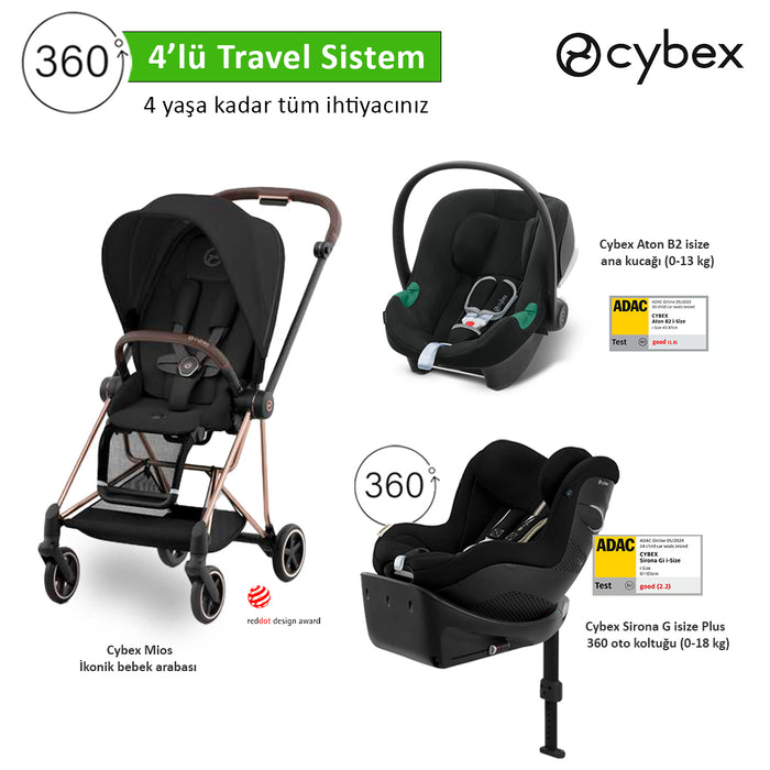 <u>4 lü travel sistem indirimi </u><br>Cybex Mios+<br> Cybex Aton B2 isize +<br>Cybex Sirona 360 G isize PLUS+<br> Cybex Mios Adaptör