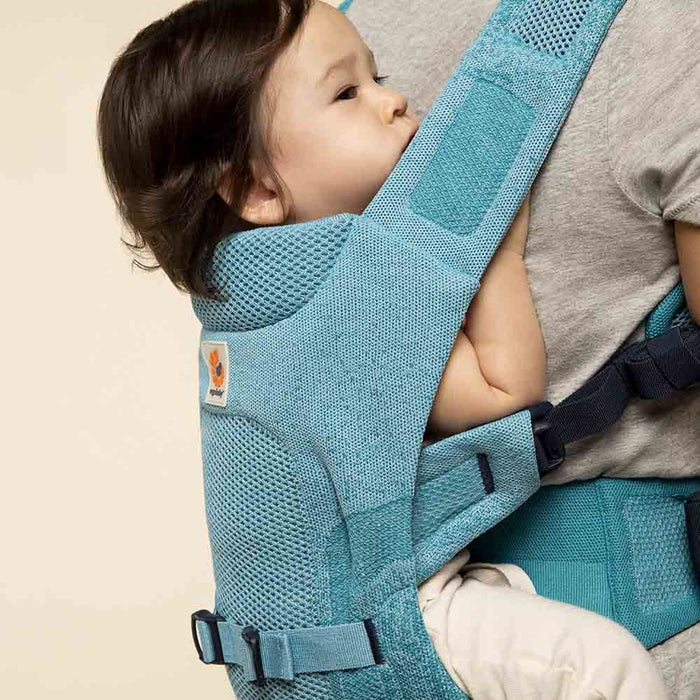 Ergobaby Aerloom Airflow (aqua marine) , 3 farklı taşıma pozisyonlu ultra hafif kanguru , 0-3 yaş yeni doğan ve küçük çocuklar için