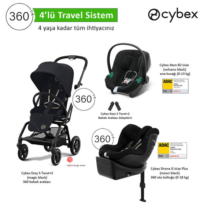 <u>4 lü travel sistem indirimi </u><br>Cybex Eezy S 360 Twist2 +<br> Cybex Aton B2 isize +<br>Cybex Sirona 360 isize PLUS+<br>Cybex Eezy Adaptör