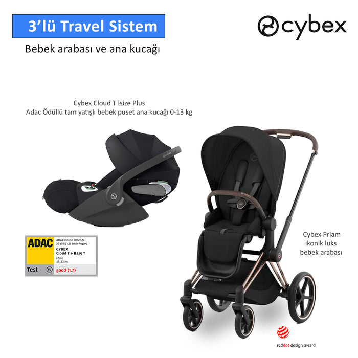 <u>3 lü travel sistem indirimi </u><br>Cybex Priam +<br> Cybex Cloud T isize PLUS+<br> Cybex Priam Adaptör