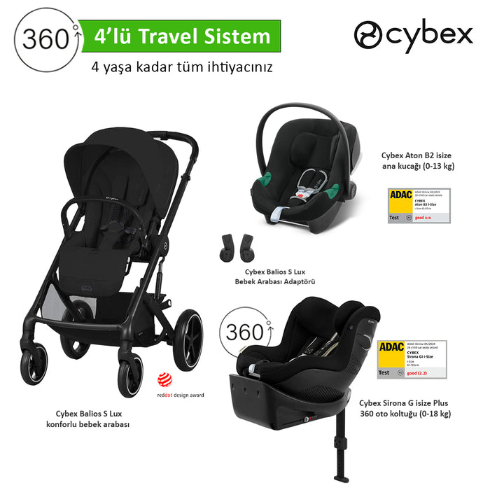<u>4 lü travel sistem indirimi </u><br>Cybex Balios S Lux+<br> Cybex Aton B2 isize +<br>Cybex Sirona 360 isize PLUS  +<br>Cybex Balios Adaptör