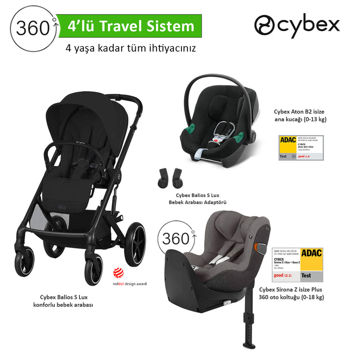 <u>4 lü travel sistem indirimi </u><br>Cybex Balios S Lux+<br> Cybex Aton B2 isize +<br>Cybex Sirona 360 isize PLUS  +<br>Cybex Balios Adaptör