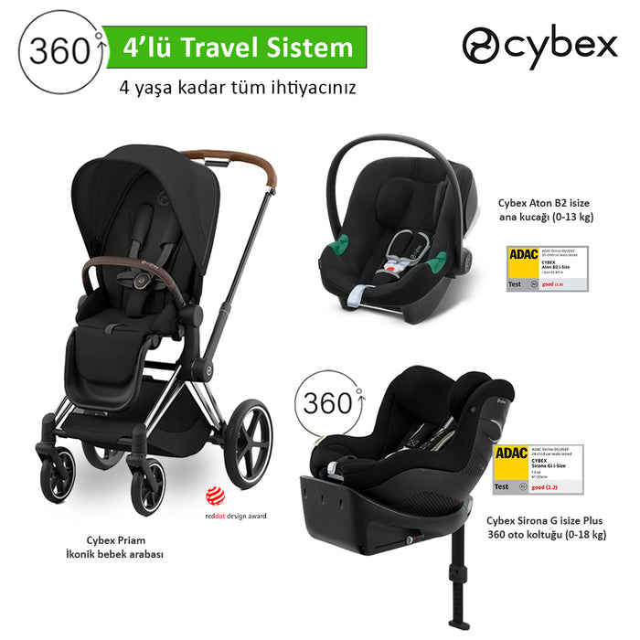 <u>4 lü travel sistem indirimi </u><br>Cybex Priam+<br> Cybex Aton B2 isize +<br>Cybex Sirona 360 G isize PLUS+<br> Cybex Priam adaptör