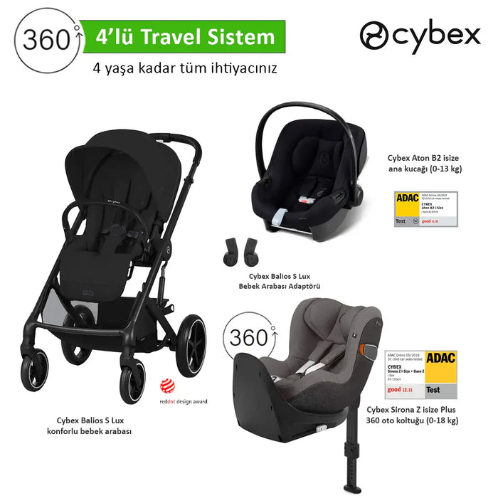 <u>4 lü travel sistem indirimi </u><br>Cybex Balios S Lux+<br> Cybex Aton B2 isize +<br>Cybex Sirona 360 isize PLUS  +<br>Cybex Balios Adaptör