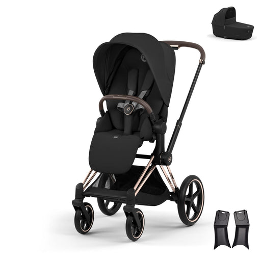 Cybex Priam Rosegold Sephia Black — 45 derece görünüm, portbebe ve adaptör dahil