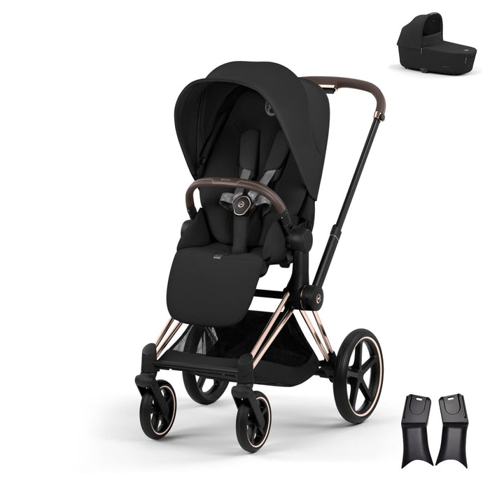 Cybex Priam Rosegold Sephia Black bebek arabası — portbebe ve adaptör dahil