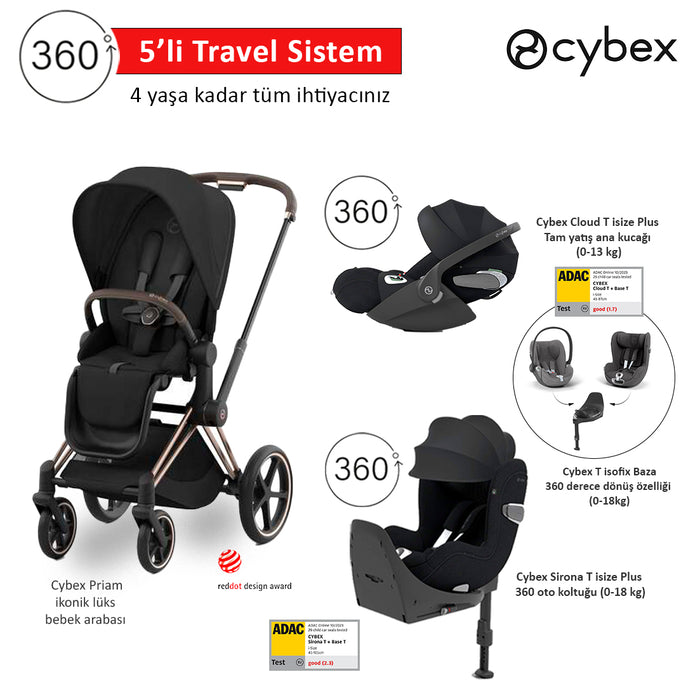 <u>5 li travel sistem indirimi </u><br>Cybex Priam +<br> Cybex Cloud T 360 isize PLUS +<br>Cybex Sirona T 360 isize PLUS + <br>Cybex T isofix Baza+<br> Cybex Priam Adaptör