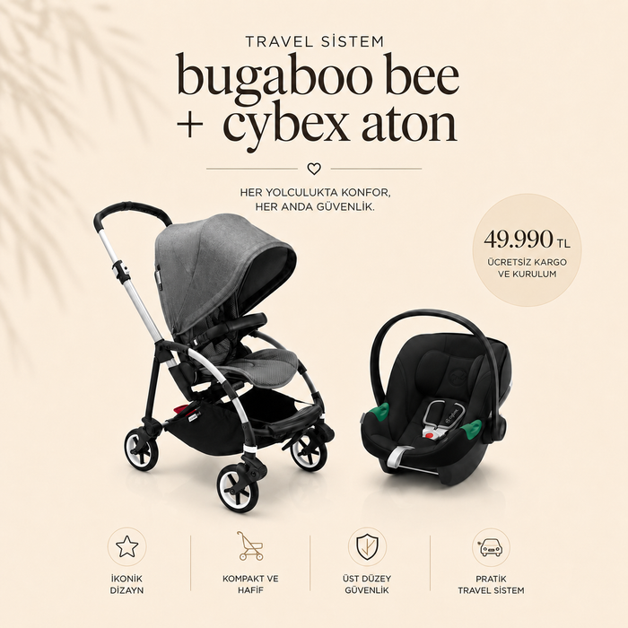Bugaboo Bee Grey & Cybex Aton travel sistem