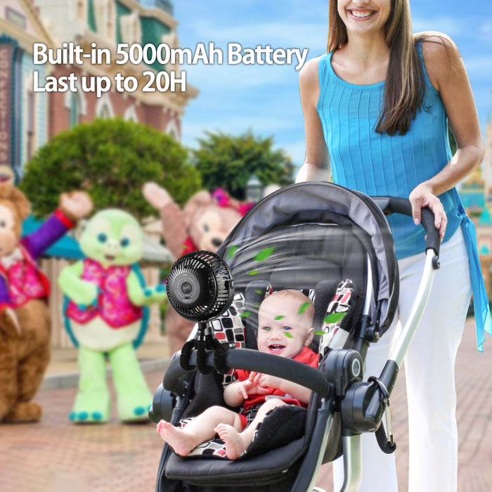 Amacool D37 5000 mAh bebekler için USB şarjlı ahtapot fan <br> (Bebek arabaları, oto koltukları, beşikler vb için ideal)