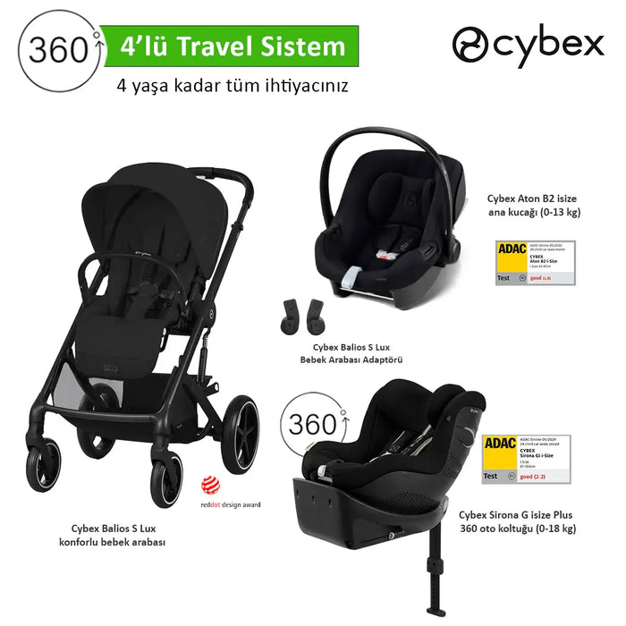 <u>4 lü travel sistem indirimi </u><br>Cybex Balios S Lux+<br> Cybex Aton B2 isize +<br>Cybex Sirona 360 isize PLUS  +<br>Cybex Balios Adaptör