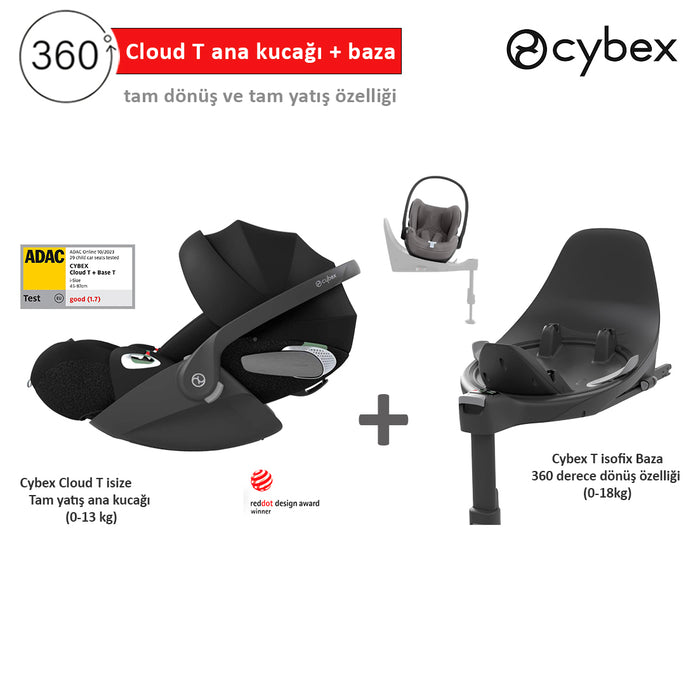 (1 aralık teslim) <br> Cybex Cloud T isize ve T baza <br>(Adac ödüllü tam yatışlı <br>360 derece dönüşlü<br> puset ana kucağı 0-13 kg)