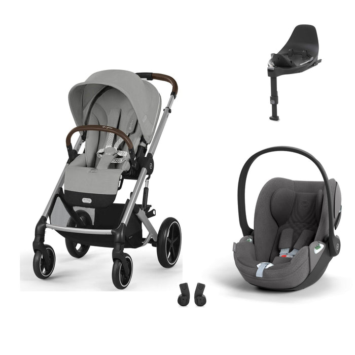 Cybex Balios S Lux Silver Stone Grey, Cloud T i-Size Plus Mirage Grey (Base T bazalı) ve adaptör — travel sistem