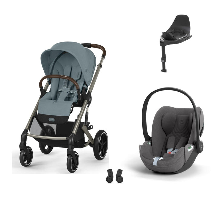 Cybex Balios S Lux Taupe Stormy Blue, Cloud T i-Size Plus Mirage Grey (Base T bazalı) ve adaptör — travel sistem