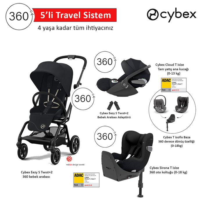 (1 aralık teslim)<br><u>5 li travel sistem indirimi </u><br>Cybex Eezy S 360 Twist2 +<br> Cybex Cloud T 360 isize +<br>Cybex Sirona T 360 isize+<br>Cybex T isofix Baza+<br>Cybex Eezy Adaptör
