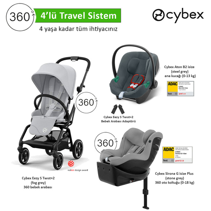 <u>4 li travel sistem indirimi </u><br>Cybex Eezy S 360 Twist+2 +<br> Cybex Aton B2 isize +<br>Cybex Sirona 360 isize +<br>Cybex Eezy Adaptör