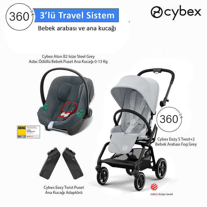 <u>3 lü travel sistem indirimi </u><br>Cybex Eezy S 360 Twist+2 +<br> Cybex Aton B2 isize + <br>Cybex Eezy Adaptör