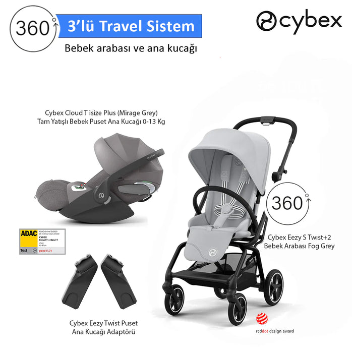 (1 aralık teslim)<br><u>3 lü travel sistem indirimi </u><br>Cybex Eezy S 360 Twist2 + <br> Cybex Cloud T isize PLUS+ <br>Cybex Eezy Adaptör