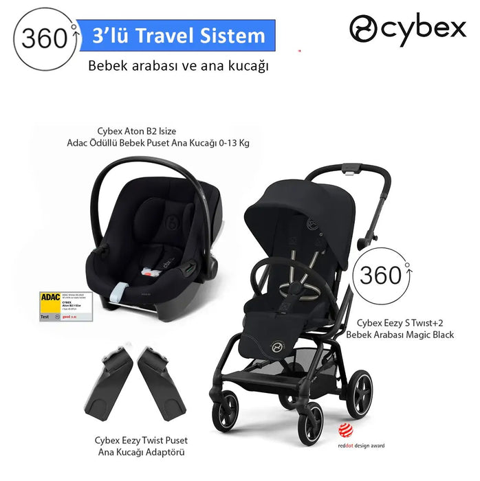 <u>3 lü travel sistem indirimi </u><br>Cybex Eezy S 360 Twist2 +<br> Cybex Aton B2 isize + <br>Cybex Eezy Adaptör