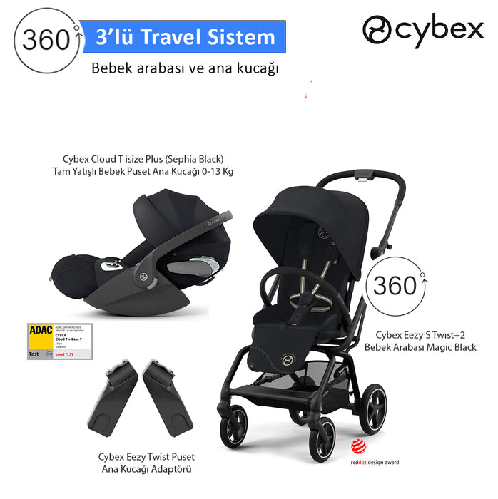 <u>3 lü travel sistem indirimi </u><br>Cybex Eezy S 360 Twist+2 + <br> Cybex Cloud T isize + <br>Cybex Eezy Adaptör