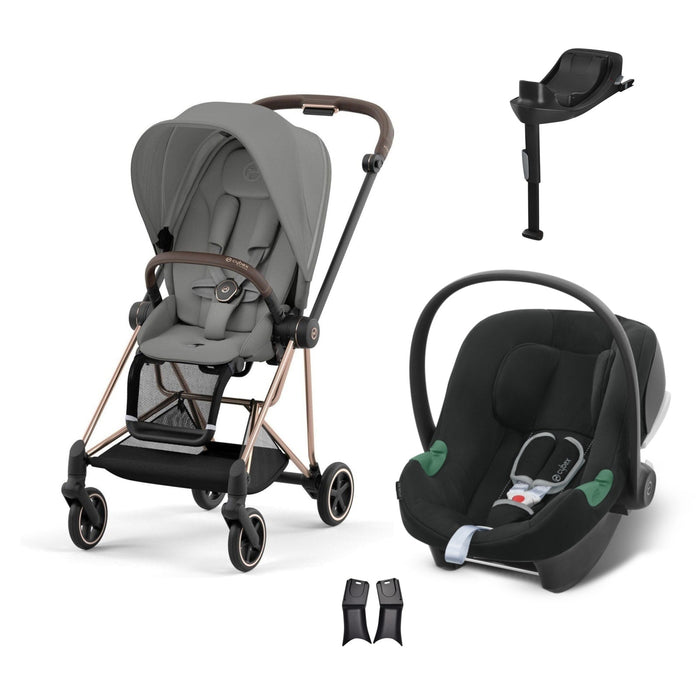 Cybex Mios Travel Sistem | Rosegold Mirage Grey & Aton B2 Bazalı Volcano Black — adaptör dahil
