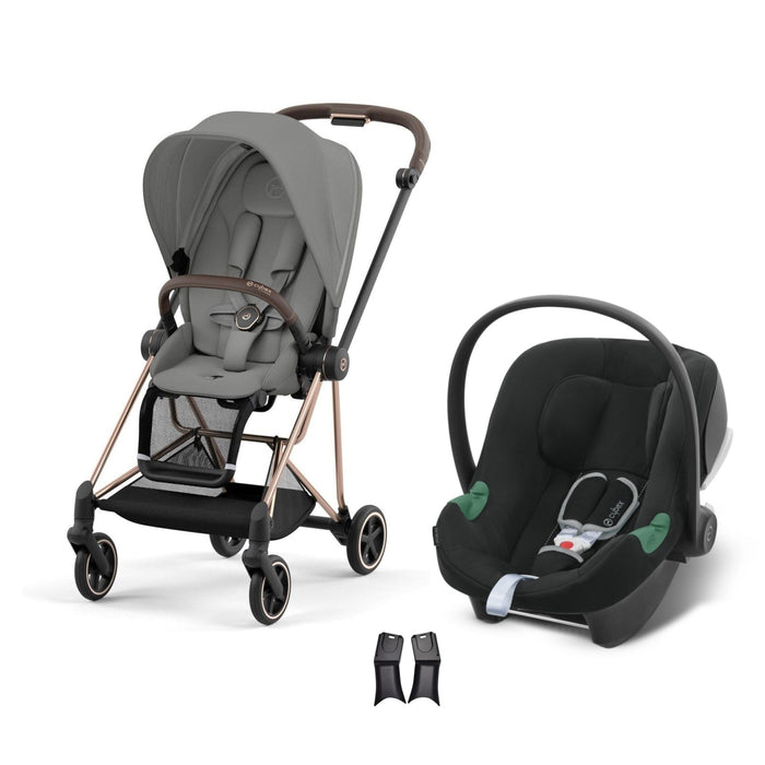 Cybex Mios Travel Sistem | Rosegold Mirage Grey & Aton Volcano Black — adaptör dahil