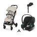 Cybex Beezy Dune Grey, Aton B2 i-Size Volcano Black (Base One bazalı) ve adaptör — travel sistem