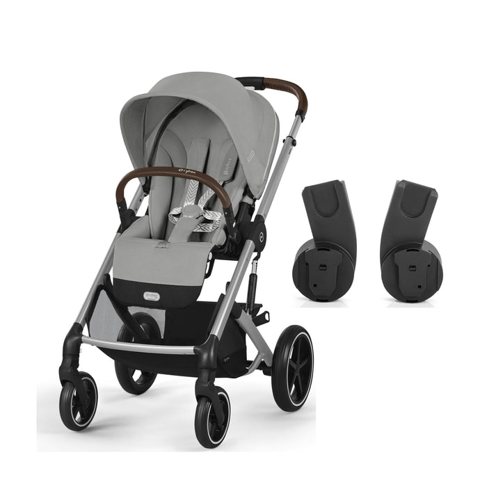 Cybex Balios S Lux Silver Stone Grey ve ana kucağı adaptörü — paket içeriği