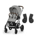 Cybex Balios S Lux Silver Stone Grey ve ana kucağı adaptörü — paket içeriği