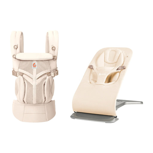 Ergobaby Evolve Mesh Cream bouncer ve Omni Classic Mesh Natural Beige taşıyıcı seti