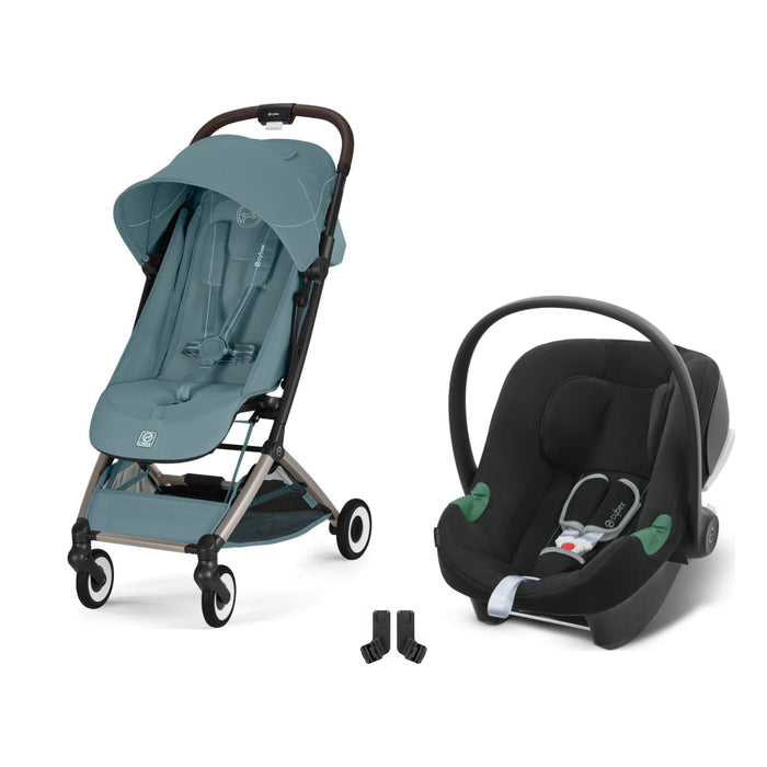 Cybex Orfeo Taupe Stormy Blue, Aton B2 i-Size Volcano Black ve adaptör — travel sistem