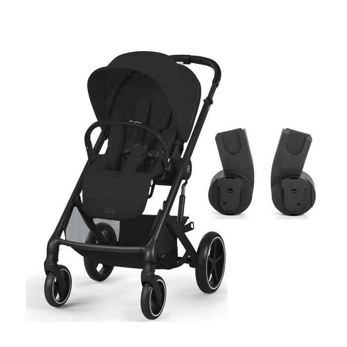 Cybex Balios S Lux Black Moon Black ve ana kucağı adaptörü — paket içeriği