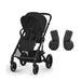 Cybex Balios S Lux Black Moon Black ve ana kucağı adaptörü — paket içeriği