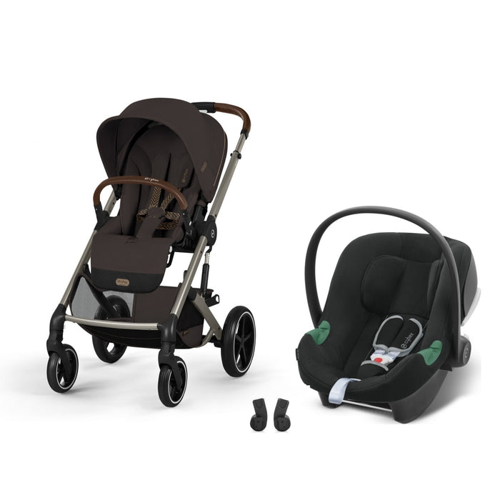 Cybex Balios S Lux Taupe Chocolate Brown, Aton B2 i-Size Volcano Black ve adaptör — travel sistem