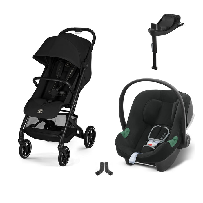 Cybex Beezy Magic Black, Aton B2 i-Size Volcano Black (Base One bazalı) ve adaptör — travel sistem