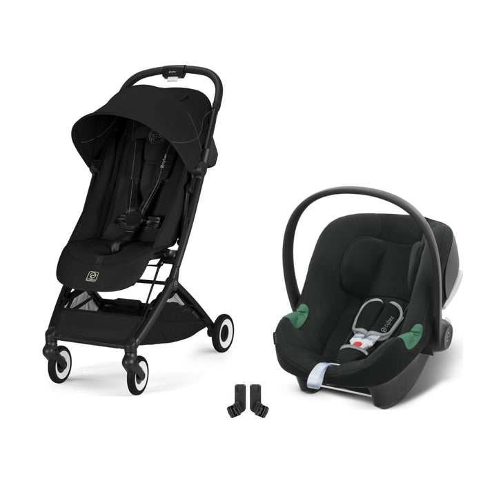 Cybex Orfeo Black Magic Black, Aton B2 i-Size Volcano Black ve adaptör — travel sistem