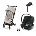 Cybex Libelle Black Dune Grey, Aton B2 i-Size Volcano Black (Base One bazalı) ve adaptör — travel sistem