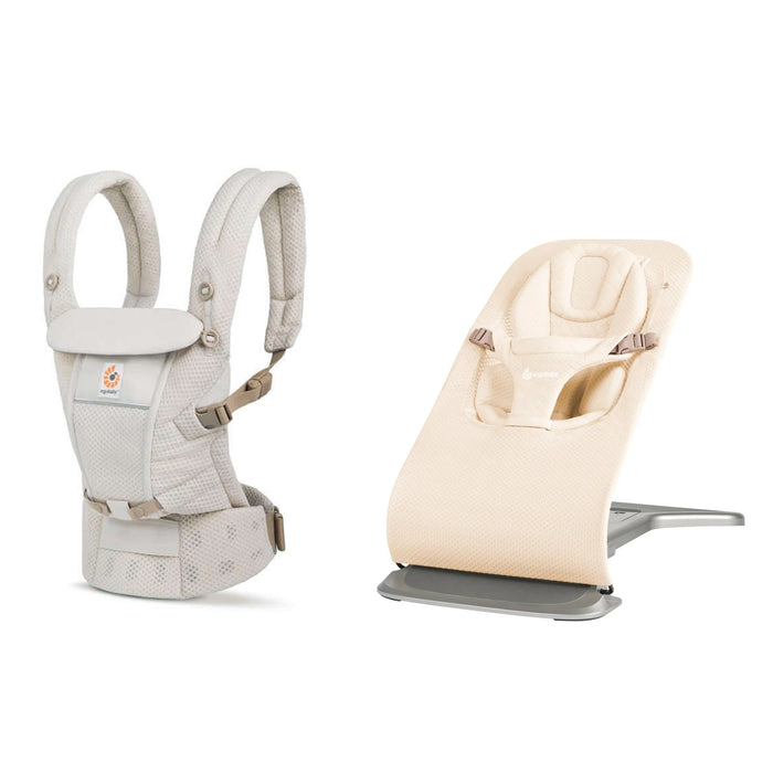 Ergobaby Evolve Mesh Cream bouncer ve Adapt Mesh Natural Beige taşıyıcı seti