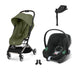 Cybex Orfeo Taupe Moss Green, Aton B2 i-Size Volcano Black (Base One bazalı) ve adaptör — travel sistem
