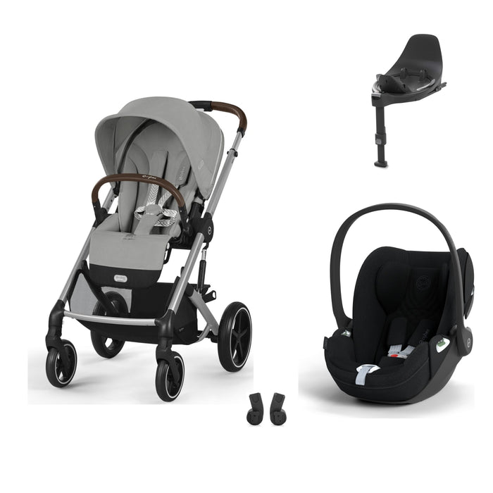 Cybex Balios S Lux Silver Stone Grey, Cloud T i-Size Plus Sephia Black (Base T bazalı) ve adaptör — travel sistem