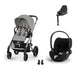 Cybex Balios S Lux Silver Stone Grey, Cloud T i-Size Plus Sephia Black (Base T bazalı) ve adaptör — travel sistem