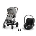 Cybex Balios S Lux Silver Stone Grey, Cloud T i-Size Sephia Black ve adaptör — travel sistem