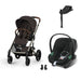 Cybex Balios S Lux Taupe Chocolate Brown, Aton B2 i-Size Volcano Black (Base One bazalı) ve adaptör — travel sistem