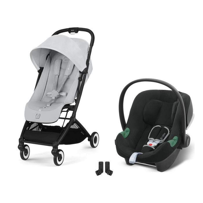 Cybex Orfeo Black Fog Grey, Aton B2 i-Size Volcano Black ve adaptör — travel sistem