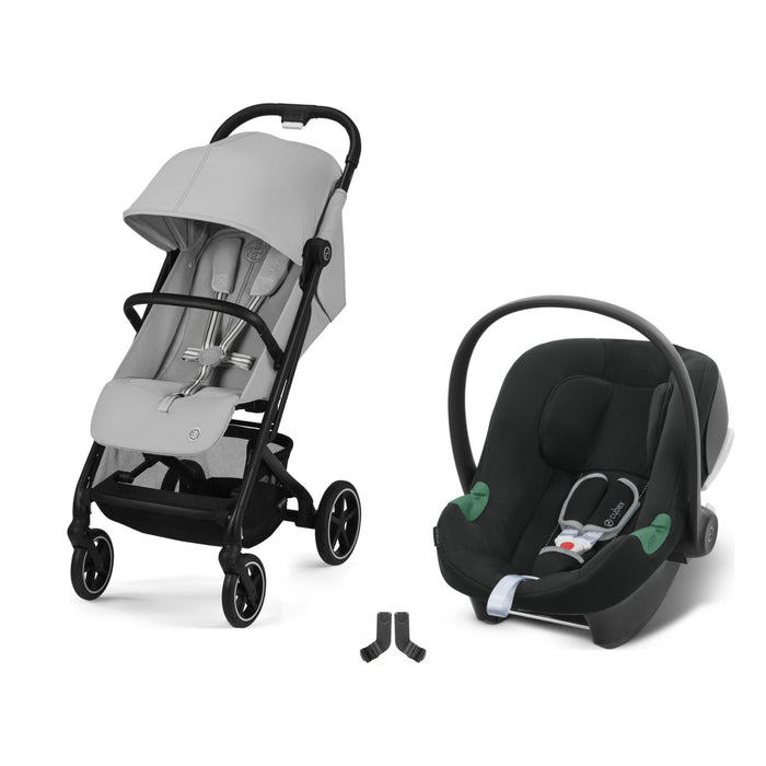 Cybex Beezy Fog Grey bebek arabası, Aton B2 i-Size Volcano Black ana kucağı ve adaptör — travel sistem