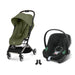 Cybex Orfeo Taupe Moss Green, Aton B2 i-Size Volcano Black ve adaptör — travel sistem