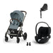 Cybex Balios S Lux Taupe Stormy Blue, Cloud T i-Size Plus Sephia Black (Base T bazalı) ve adaptör — travel sistem