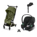 Cybex Libelle Taupe Moss Green, Aton B2 i-Size Volcano Black (Base One bazalı) ve adaptör — travel sistem