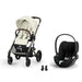 Cybex Balios S Lux Taupe Seashell Beige, Cloud T i-Size Sephia Black ve adaptör — travel sistem