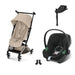 Cybex Libelle Taupe Almond Beige, Aton B2 i-Size Volcano Black (Base One bazalı) ve adaptör — travel sistem